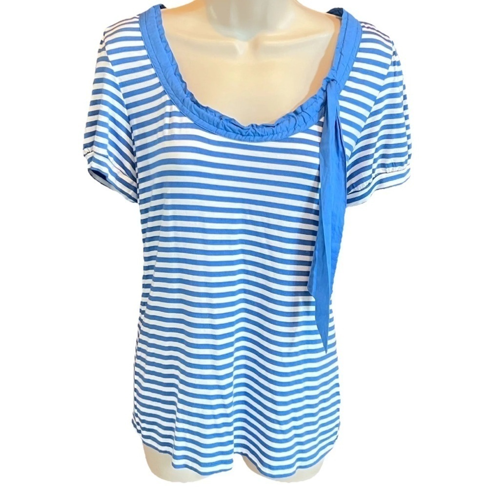 Michael Kors scoop neck striped short sleeve pullover top blouse large b…